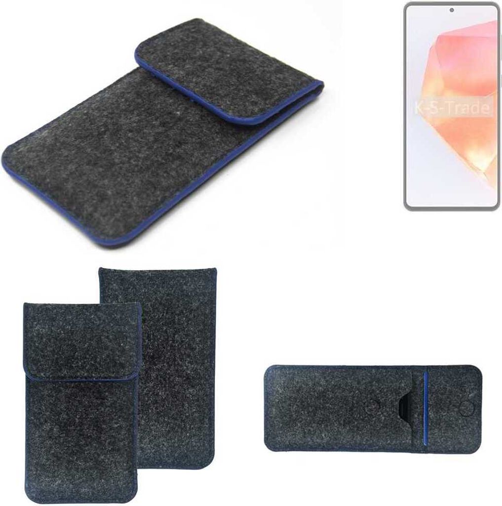 K-S-Trade Handy-Hülle Schutz-Hülle kompatibel mit Samsung Galaxy C55 Filztasche Pouch Tasche Case Sleeve Filzhülle dunkelgrau, blauer Rand
