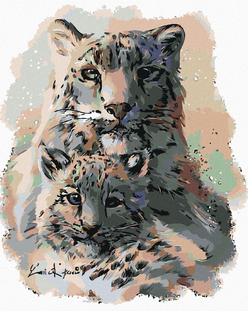 Zuty - Malen nach Zahlen - WEIßE TIGERIN MIT JUNGEN, 40x50 cm, ohne Keilrahmen