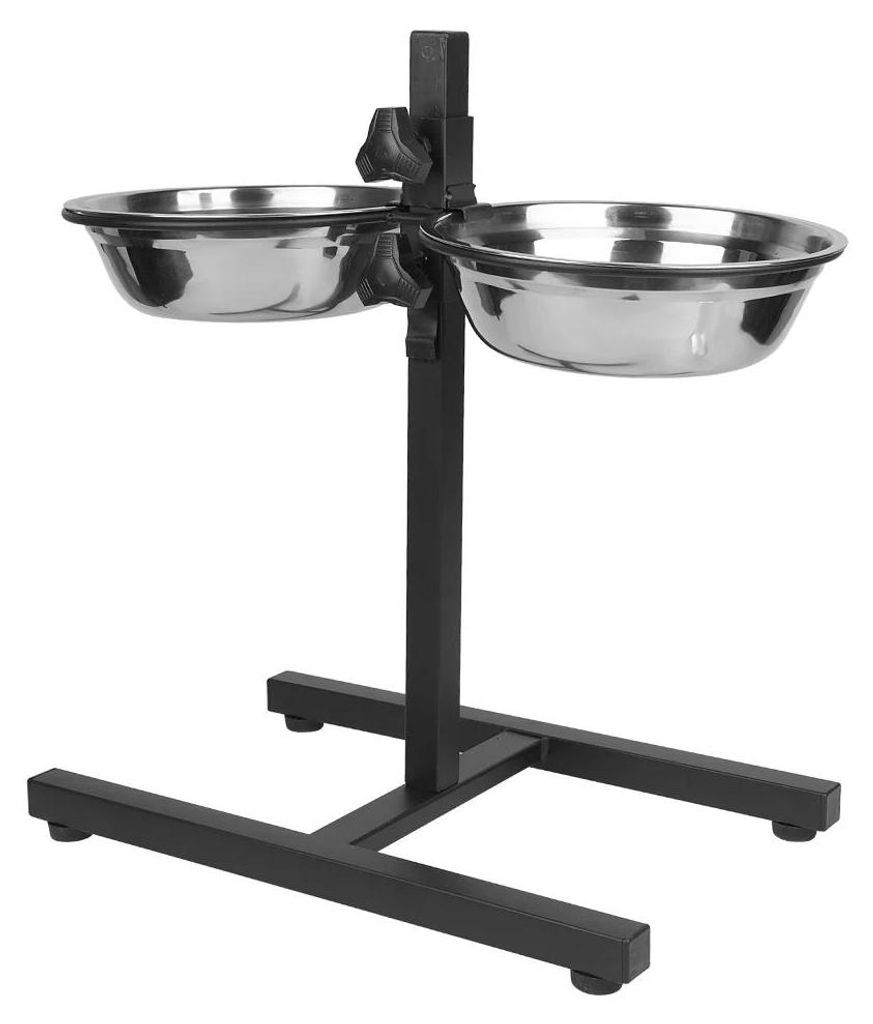 Futterstation für Hunde - Doppelnapf 2x1800 ml - Edelstahl - Schwarz