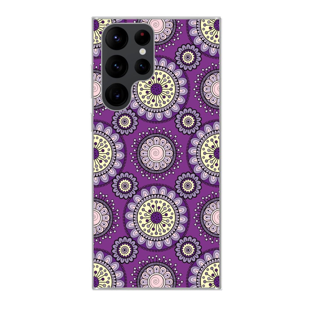 MuchoWow Handyhülle Schutzhülle Hülle für Samsung Galaxy S22 Ultra Mädchen - Blumen - Lila - Muster - Mädchen - Kinder - Kinder Silikon Sof...