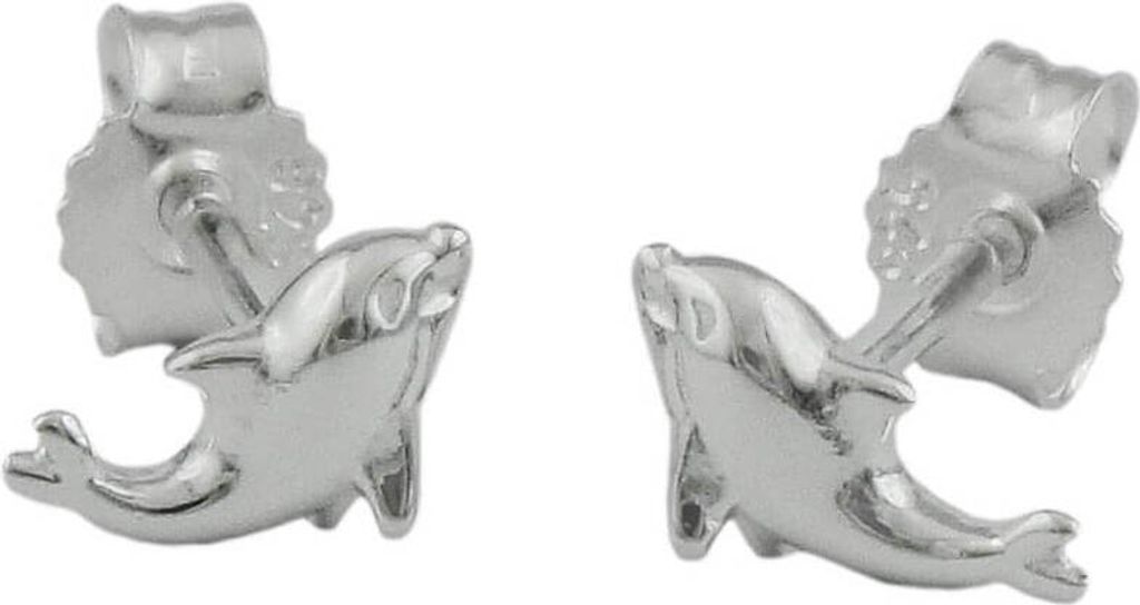Paar kleine Ohrstecker 8x4mm Delfine aus 925 Silber glänzend Kinder