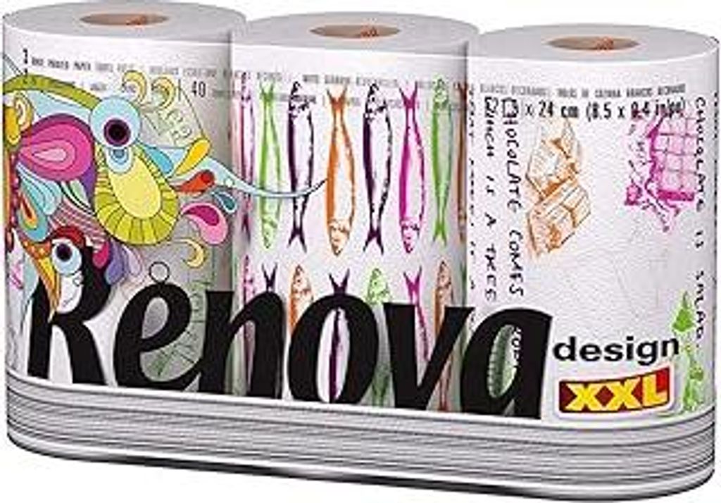 Renova Design Paper Kitchen Towels - XXL, 3 Rolls