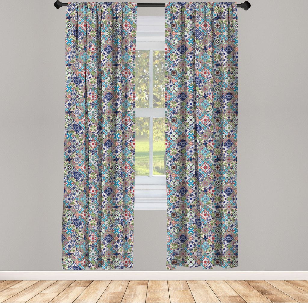 ABAKUHAUS marokkanisch Vorhänge, Gardinen, Komplex Bunt Marokkanisch Fliesen Motiv Antike Blumenverzierung Arabesk Design, 2 Stück 75 x 175 cm, ,...