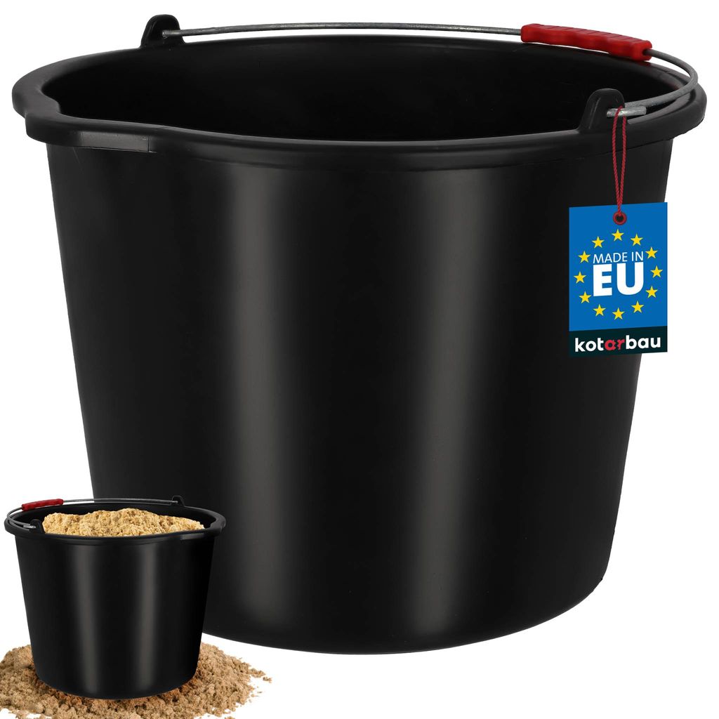 KOTARBAU Baueimer 20L Mörteleimer Eimer aus Kunststoff Putzeimer mit Ausguss & Henkel Schwarz Werkzeug Eimer Rund Baukübel