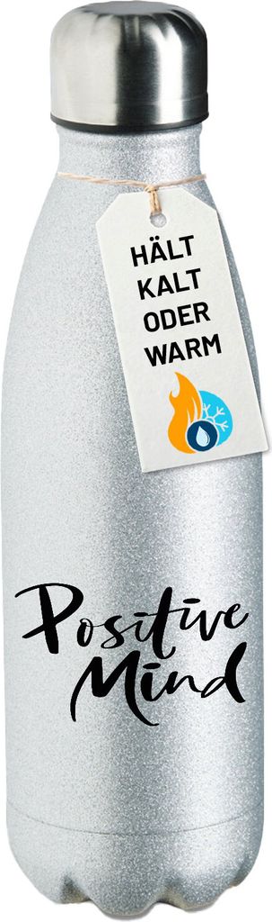 Huuraa Trinkflasche Positiv Mind Schriftzug 500ml Silver Edelstahl Wasserflasche Trinkflasche Geschenkidee