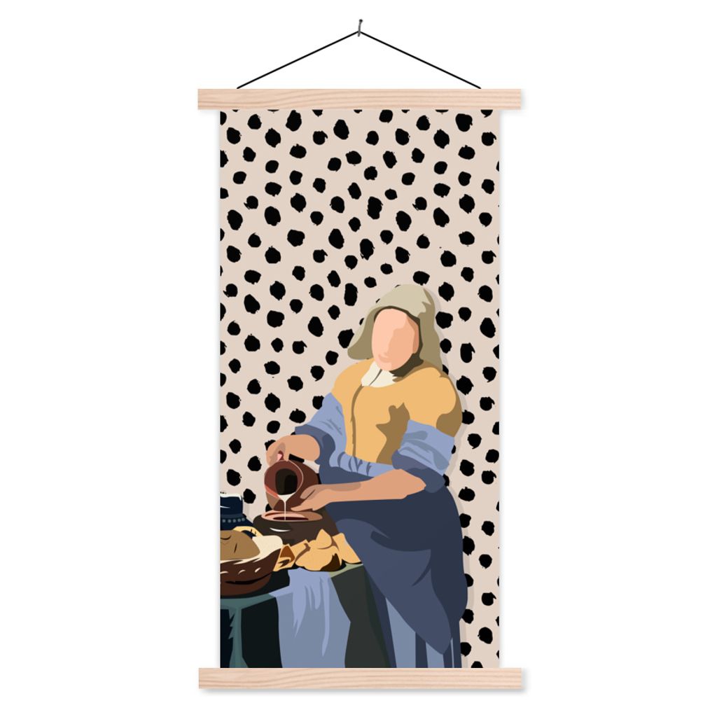 MuchoWow Textilposter Alte Meister - Milchmädchen - Tupfen - Vintage 40x80 cm mit holzfarbenen Rahmen - Wohnzimmer