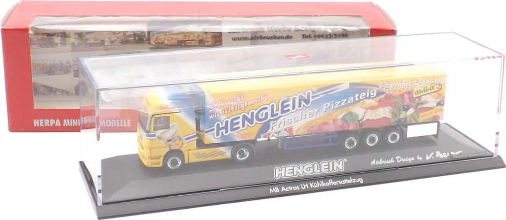 Herpa LKW MB Actros MP2 Aerop. Kühl-KSZ Henglein Pizza