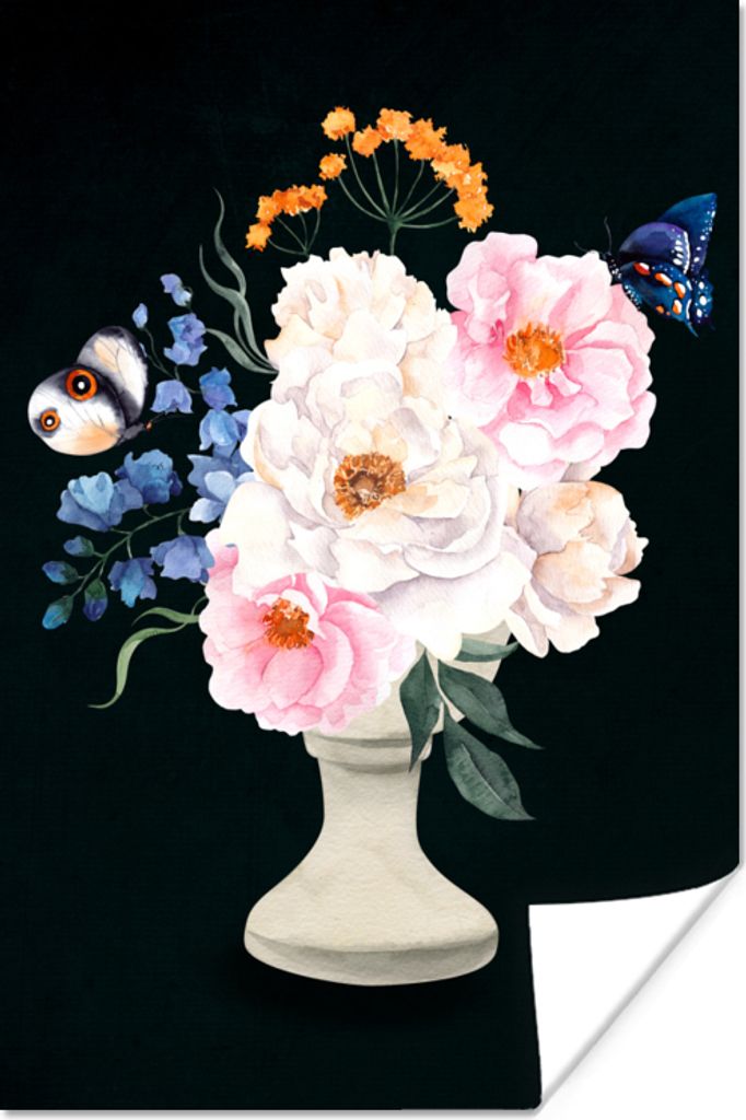 MuchoWow Poster Aquarell - Stillleben - Schmetterlinge 80x120 cm - Papierdruck