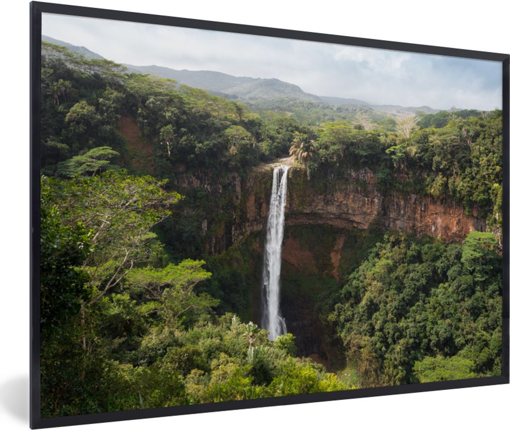 MuchoWow MuchoWow Gerahmtes Poster Tropisch - Wasserfall - Regenwald 90x60 cm - Poster mit zchwarzem Bilderrahmen - Fotorahmen - Foto-Plakat
