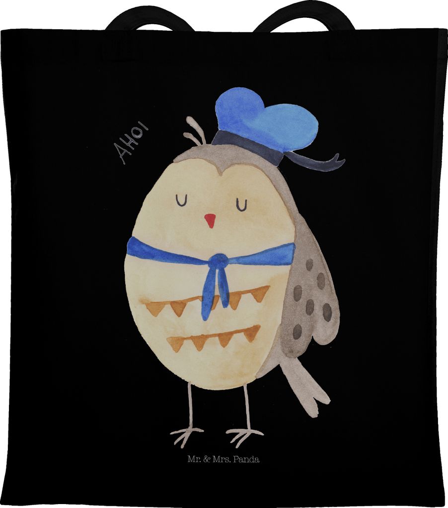 Mr. & Mrs. Panda Schultasche Eule Matrose - Schwarz - Geschenk, Freundin, Tasche, Tote Bag, Owl, canvas, Hochzeitstag, Kapitän, Jutebeutel, toteba...
