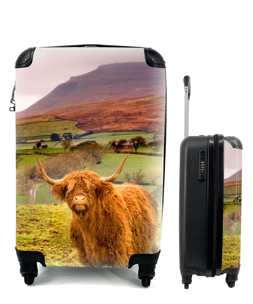 MuchoWow Koffer Handgepäck Trolley Rollkoffer Kleine Reisekoffer mit 4 Rollen - Schottischer Highlander - Berg - Herbst - Cabin Size < 55x40x23 ...