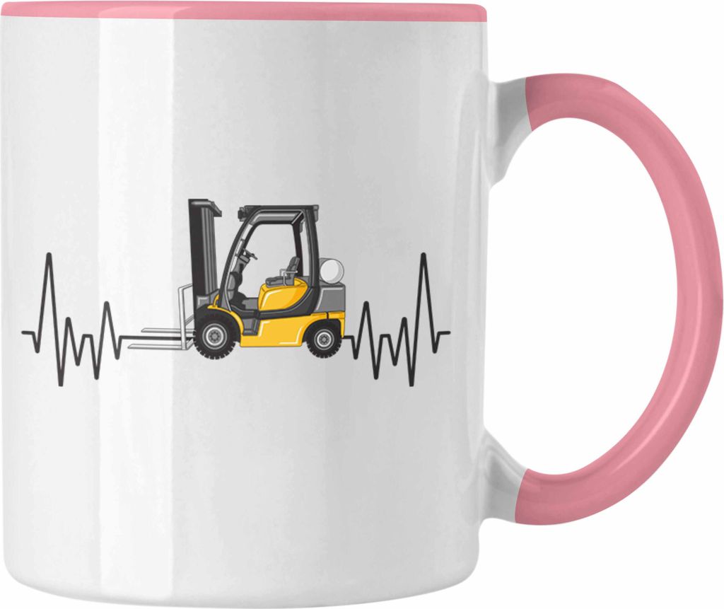 Trendation - Gabelstapler Herzschlag Tasse Geschenk für Staplerfahrer Lager Hobby Geschenkidee (Rosa)