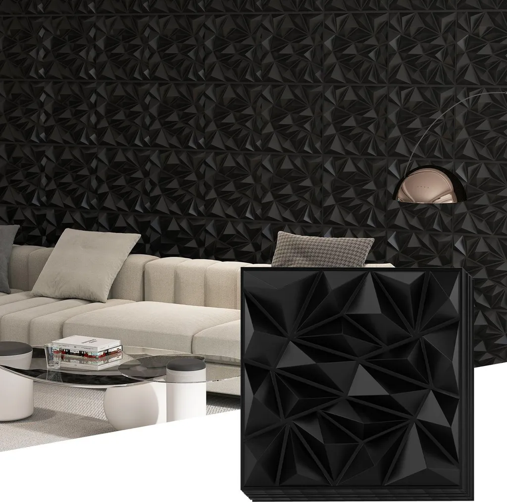 Dalles murales 3D losanges noires - Kit 5 m² résistant et décoratif - 3