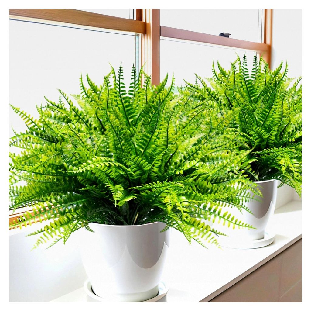 12 Bündel Kunstpflanzen für den Außenbereich, Künstliche Bostonfarne, Wetterfeste Balkonpflanzen zur Dekoration