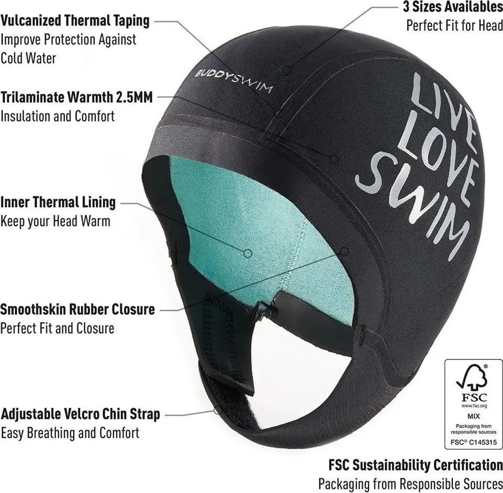 Bonnet néoprène Buddyswim Trilaminate Warmth 2.5 mm Noir Taille M