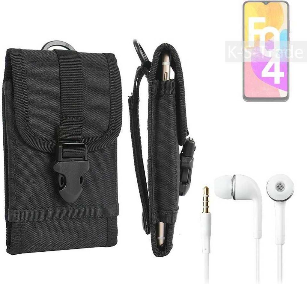 K-S-Trade Holster Schutz Hülle kompatibel mit Samsung Galaxy F04 Gürteltasche Handy Hülle Tasche outdoor Seitentasche schwarz 1x + Kopfhörer