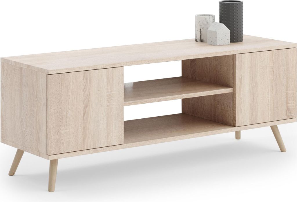 TV-Schrank FOCUS 155 | Skandinavisches Design in Sonoma-Eiche | Laminatplatte 18 mm, Matte Oberfläche | Für Fernseher bis 65 Zoll | Mit leisen So...