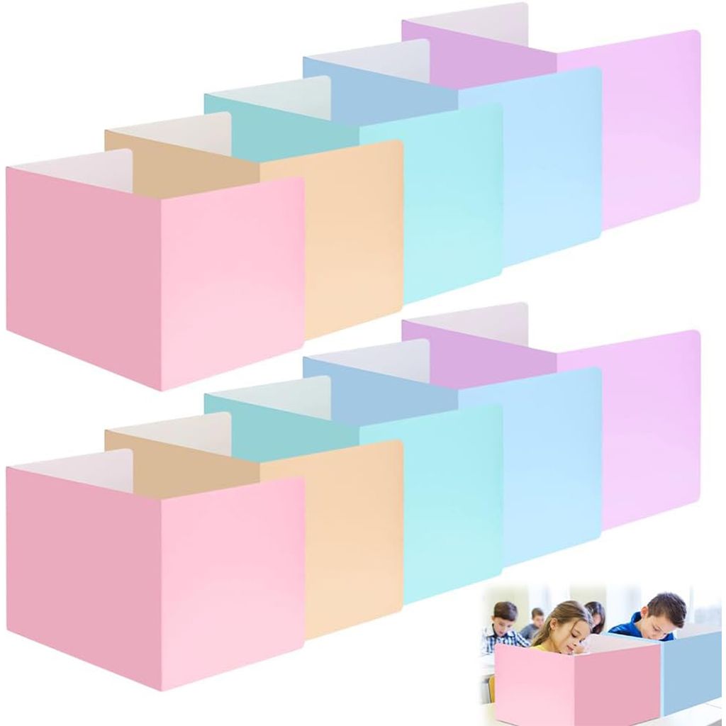 10 Stück Trennwand für Schreibtisch,Tragbarer Sichtschutz Schreibtisch,Faltbare,U-förmiger,für Schule,Büro,Bibliothek, Mehrfarbig