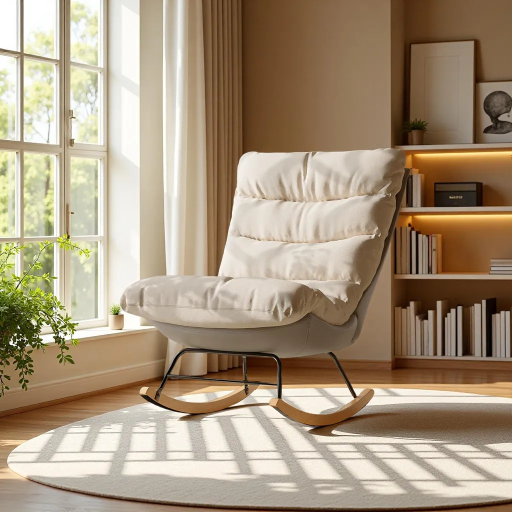 Poltrona a Dondolo per Studio e Ufficio: Lino e Design Bicolore - 10