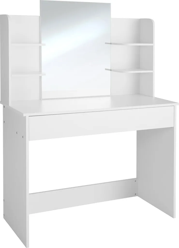 Coiffeuse CAMILLE blanc avec miroir et rangements - Table de maquillage