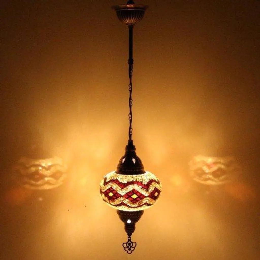 Suspension Mozaïek orientale Jaune et Noir - Lampe Turque faite main Ø14cm