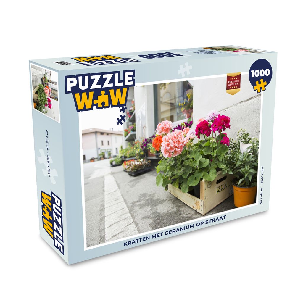 MuchoWow Puzzle 1000 Teile Kisten mit Geranien auf der Straße - Erwachsene - Rätsel