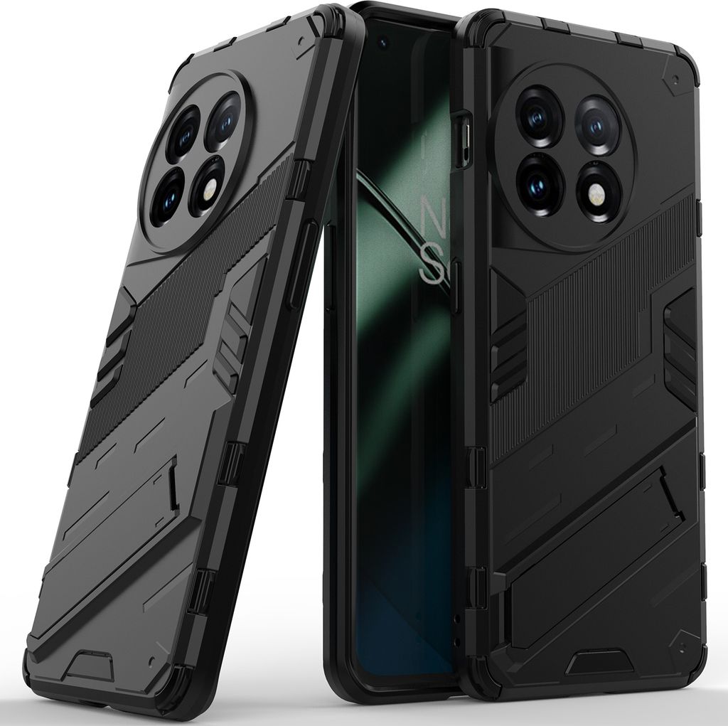 Armor Hülle für OnePlus 11 5G, Hybrid PC TPU Bumper Stoßfestes Schutzhülle mit Standfunktion Schwarz