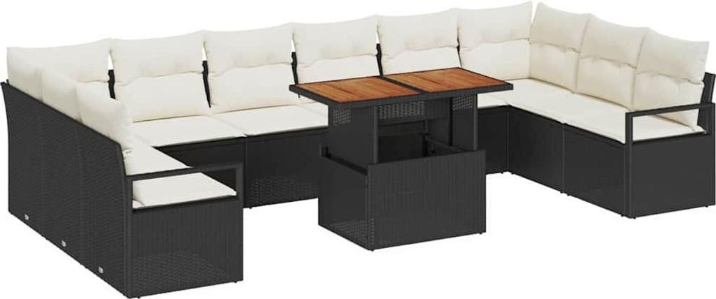 Garten-Sofa-Set mit Speicher 11 pcs Schwarz Poly Rattan