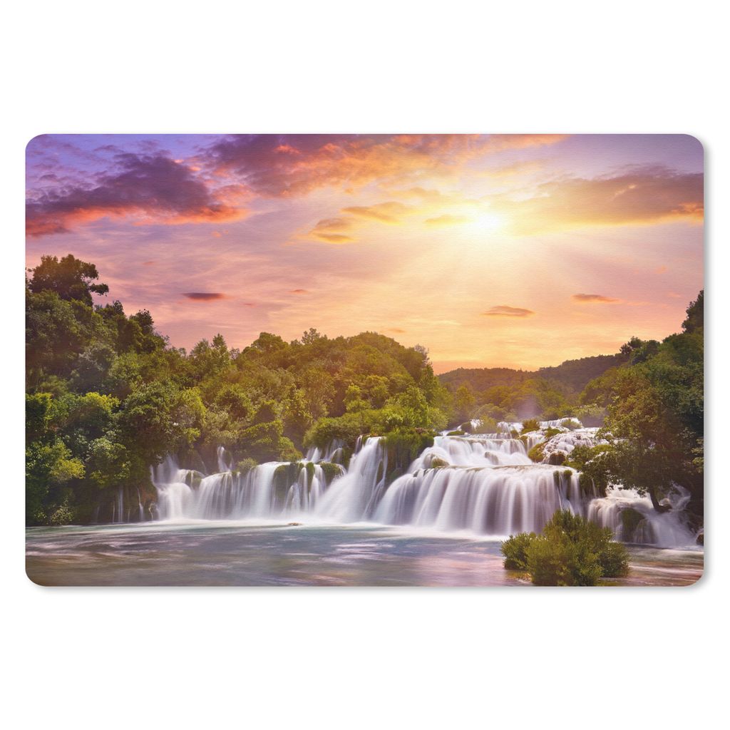 MuchoWow Mauspad Mousepad Wasserfall - Landschaft - Sonne - Wolken - Sonnenuntergang 27x18 cm - Mousepads - Maus Mat - Pad - Mausunterlage - Bür...