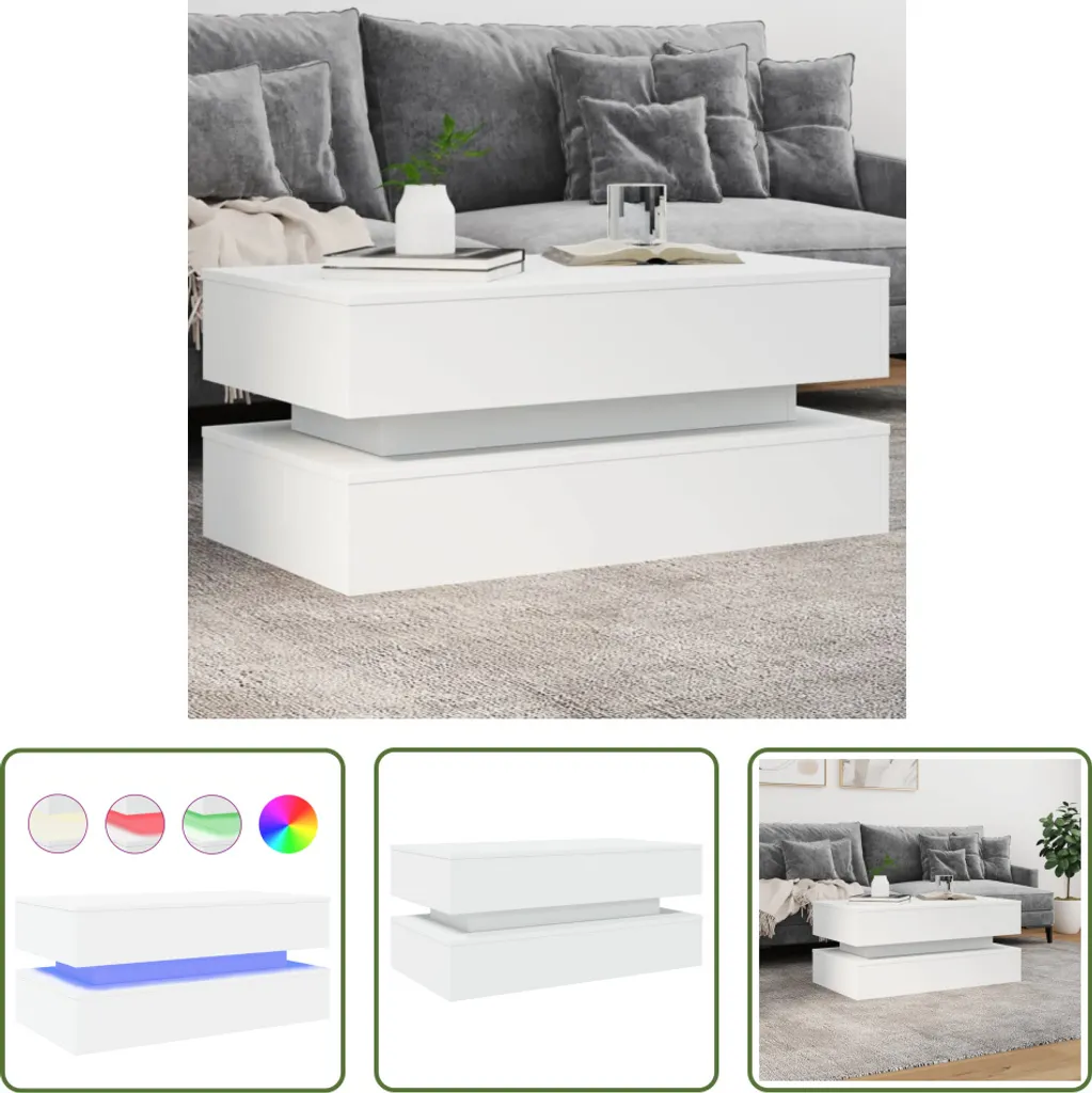 The Living Store Tavolino con luci LED bianco 90x50x40 cm