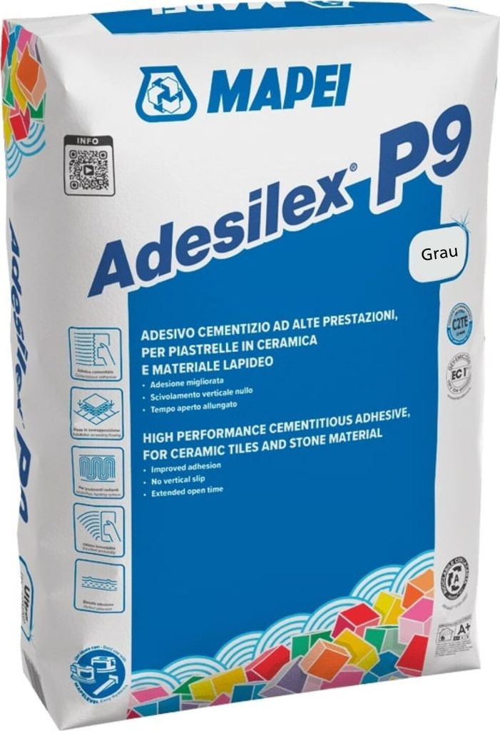 MAPEI ADESILEX P9 25 kg grau Fliesenkleber Flex-Kleber Flexverlegemörtel für Wand und Decke im Innen- & Außenbereich