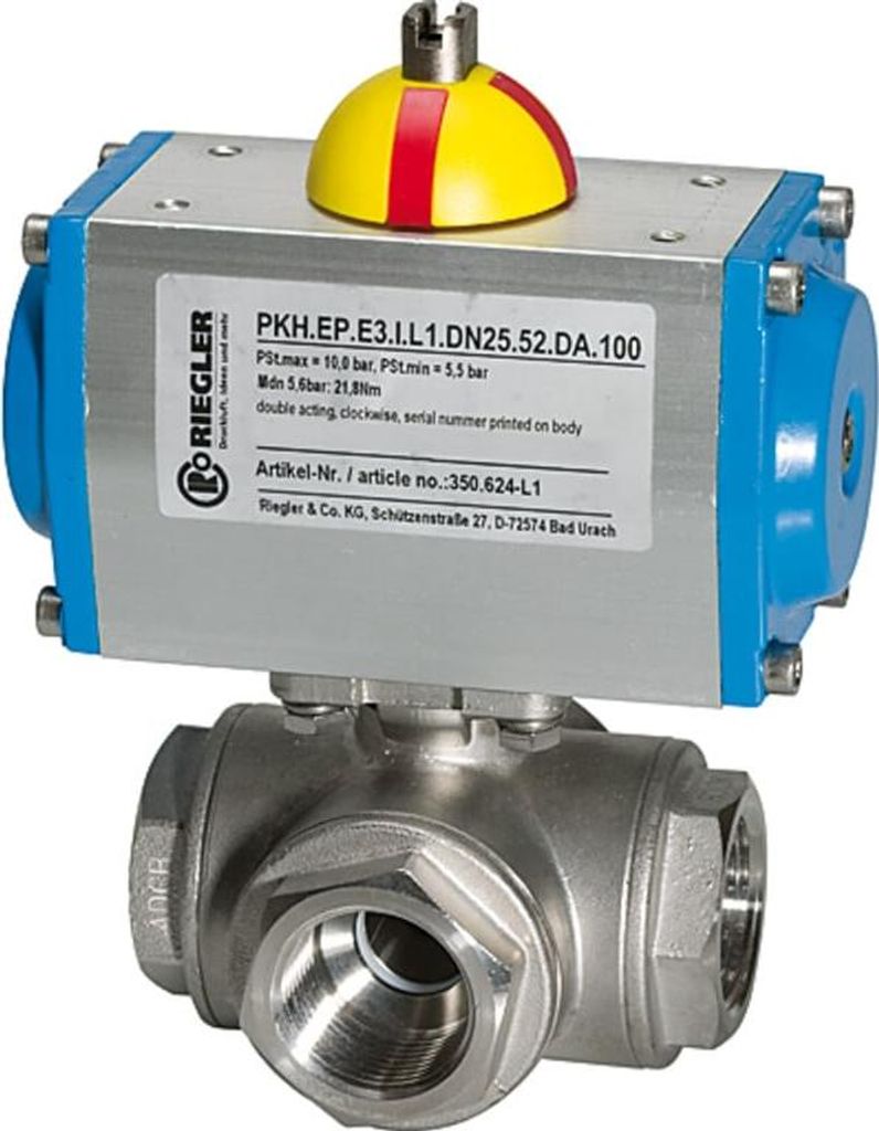 Riegler ES-Kuha, pneumat. Stellantrieb doppeltwirkend, L-Bohrung, Rp 1/2