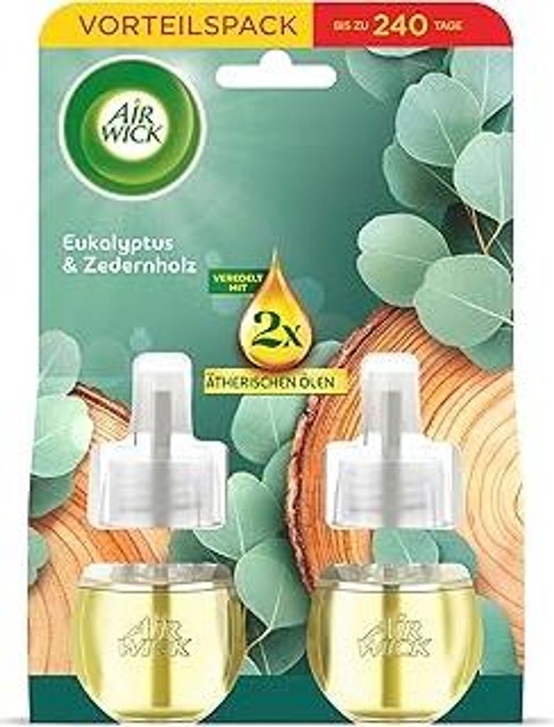 Air Wick Duftstecker Nachfüller – Duft: Eukalyptus & Zedernholz – Holziger Raumduft für die Steckdose – 2x 19ml Duftölflakon-Nachfüller