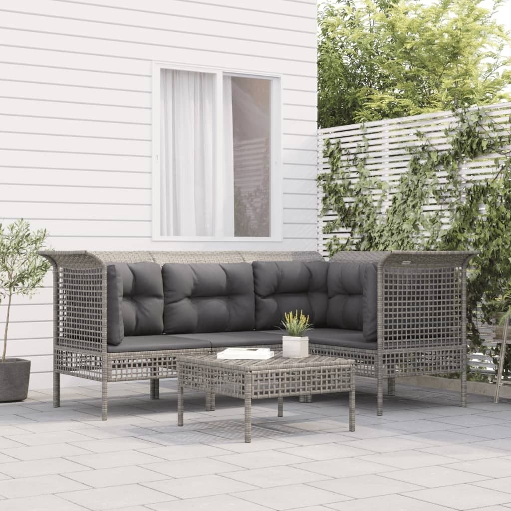 The Living Store 5-tlg. Garten-Lounge-Set mit Kissen Grau Poly Rattan