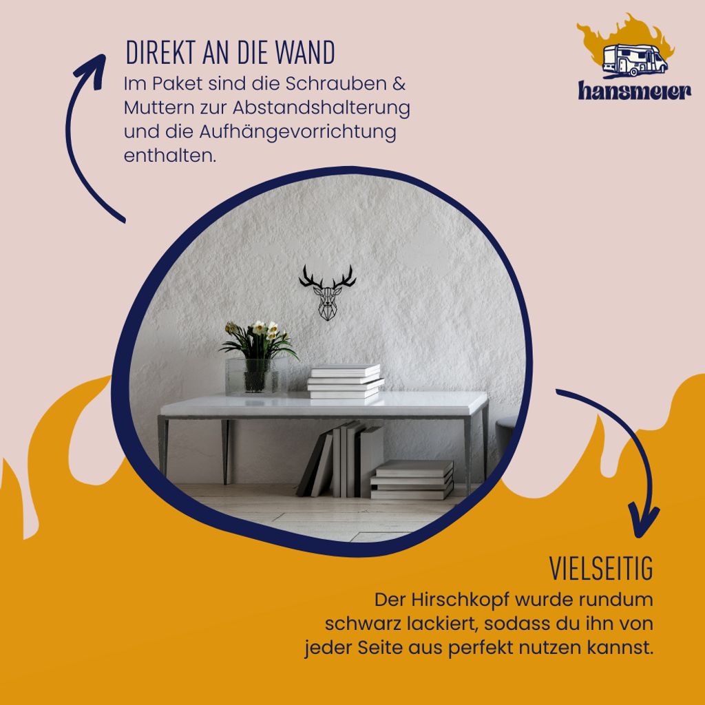 Hansmeier | Hirsch-Wanddeko aus Metall | 30 x 30 cm | Produktbild 3