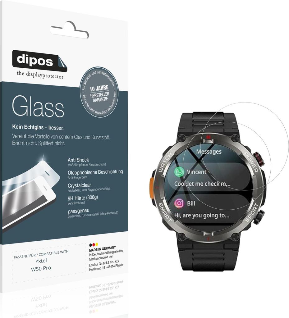 2x Schutzfolie für Yxtel W50 Pro - Anti-Shock 9H Folie dipos Glass Kunststoffglas