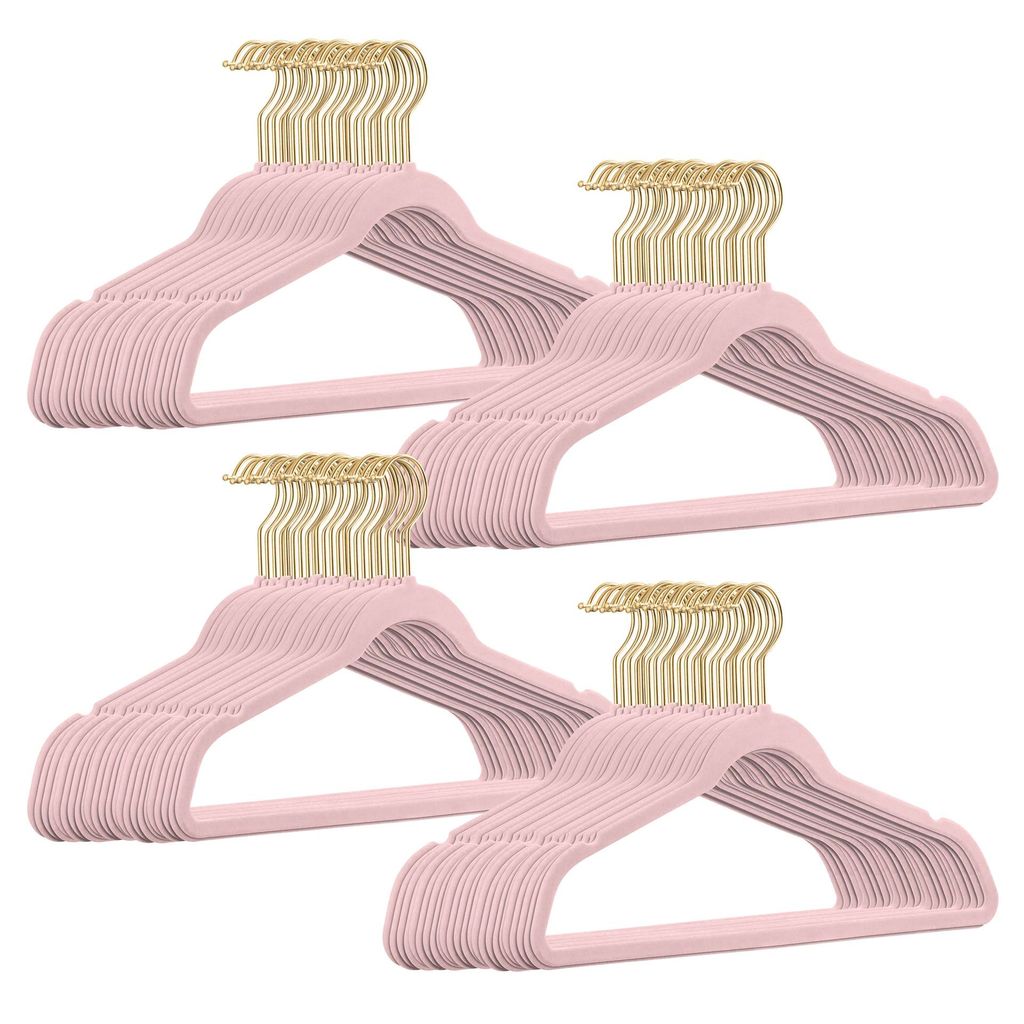Samt Kleiderbügel rosa 200 Stück mit goldenen Haken – edel & rutschfest - StickandShine