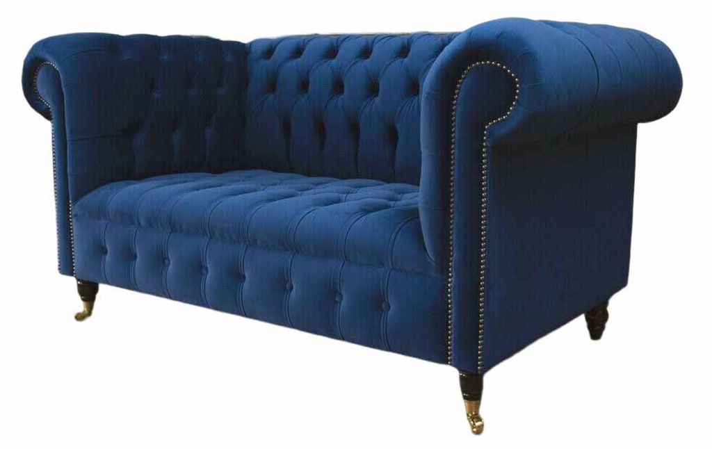 Chesterfield Büro Sitzmöbel Einrichtung Sofa Couch 2 Sitz Textil Blau