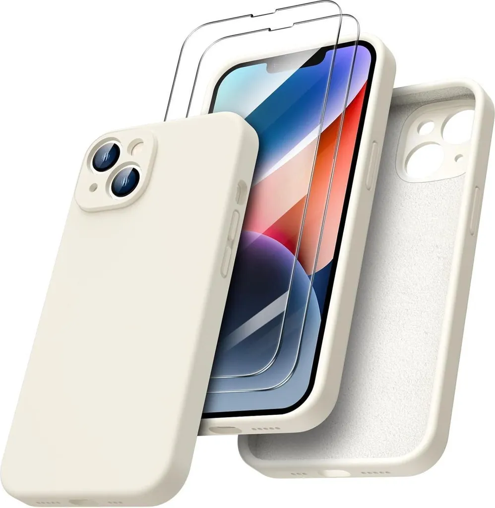 ORNARTO Coque iPhone 14 6,1 Pouces avec 2 Verres Trempés en Silicone Gel