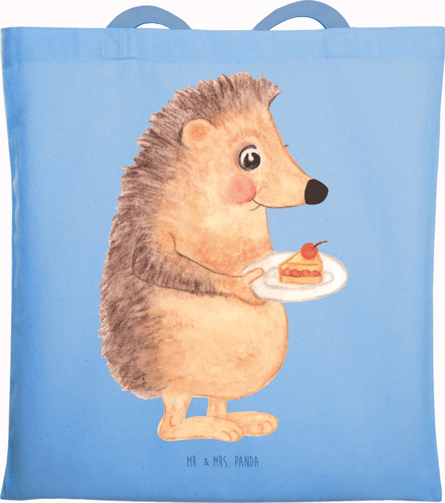 Mr. & Mrs. Panda Tote Bag Igel Kuchenstück - Sky Blue - Geschenk, Kuchen Backen, Torte, Stoffbeutel, Einladung Party, Jutebeutel, Einkaufstasche, ...