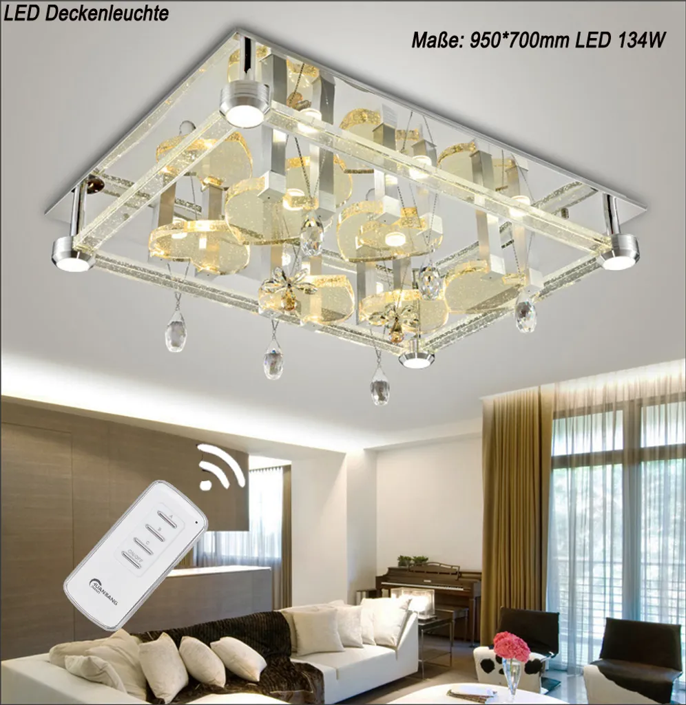 Plafonnier LED Cristal 2906 : Éclairage Puissant et Variable 95x75cm