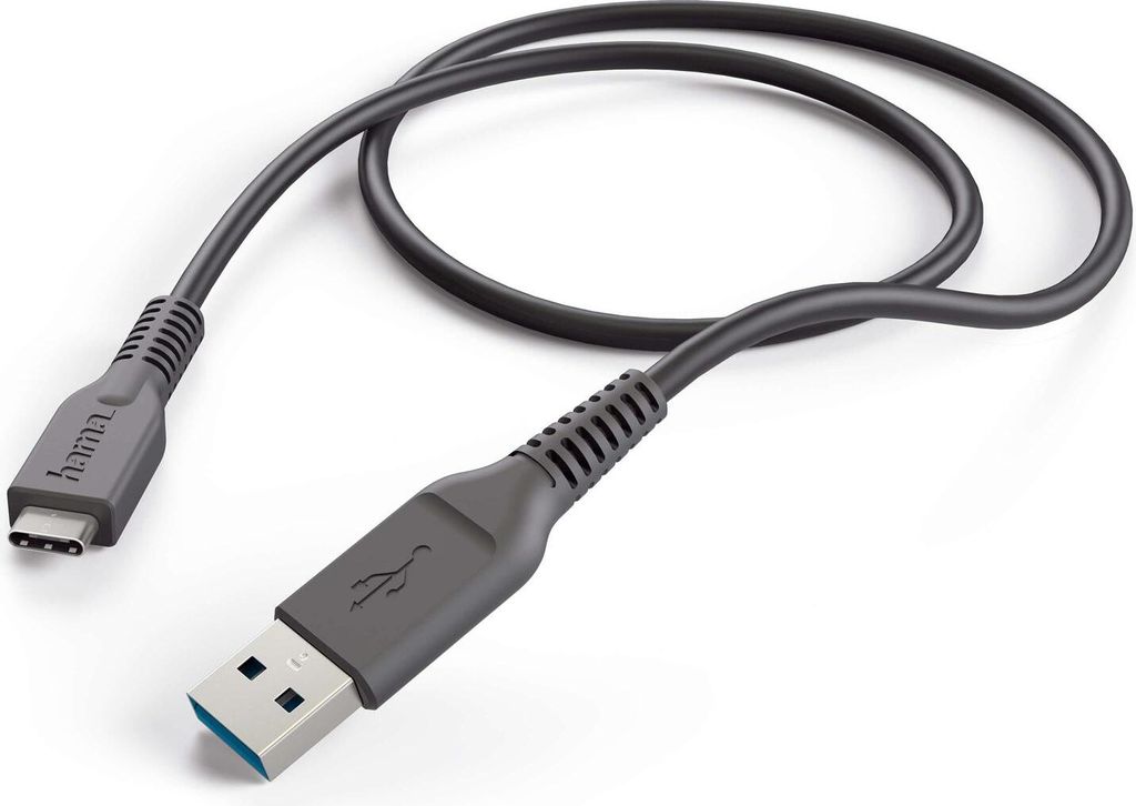 Lade-Sync-Kabel, USB Type-C - USB-3.0-A-Stecker, 1 m, Schwarz (0017839