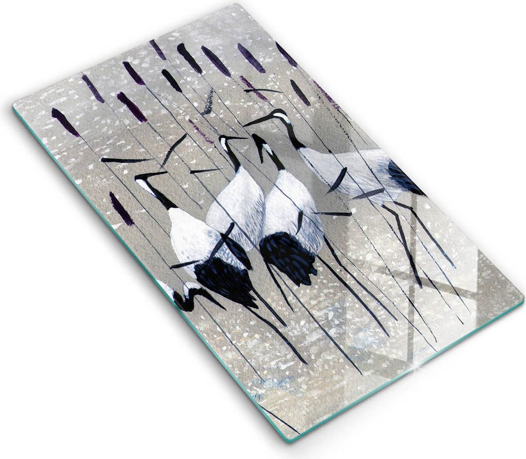 Glasschneideplatte - Herdabdeckplatte - 30x52 cm - Schneidebrett - Spritzschutz - Japanische Krane