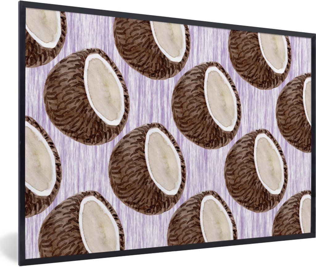 MuchoWow Gerahmtes Poster Kokosnuss - Lila - Muster 30x20 cm - Poster mit Schwarzem Bilderrahmen Wandposter Rahmen Foto Bilder - Kunstdruck - Bil...