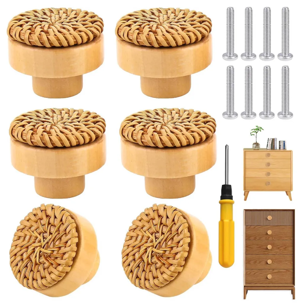 Boutons de Meubles pour Chambre d'Enfant en Bois et Rotin, Lot de 6