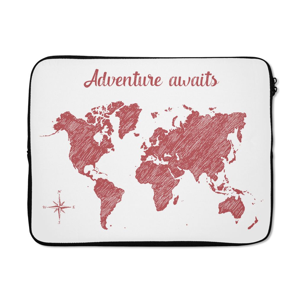 MuchoWow Laptop Hülle 15 Zoll Weltkarte - Rot - Weiß Laptoptasche - Laptoptasche - Sleeve - Rundum-Schutz