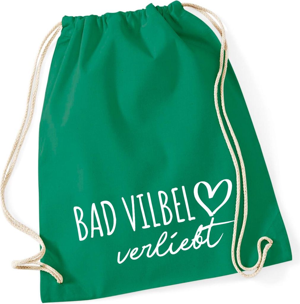 Huuraa Turnbeutel Bad Vilbel verliebt 12 Liter Kelly Green Baumwolle Rucksack Geschenkidee