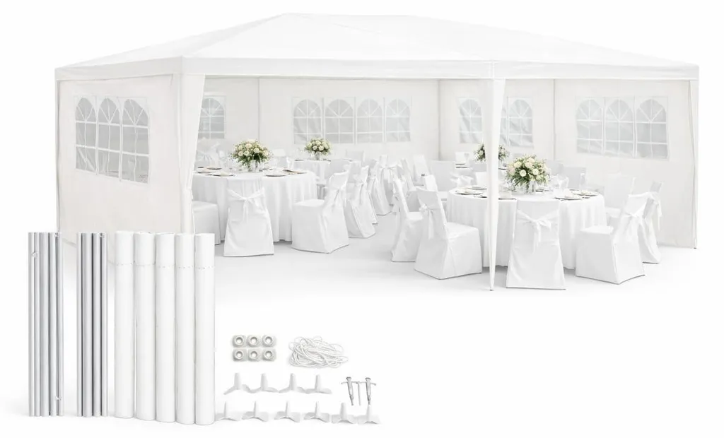 Tente de Réception 3x6m Blanche avec 6 Parois : Barnum de Jardin Étanche