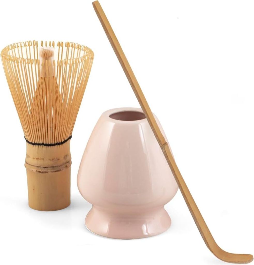 3-teiliges Matcha-Tee-Set aus rosa Porzellan