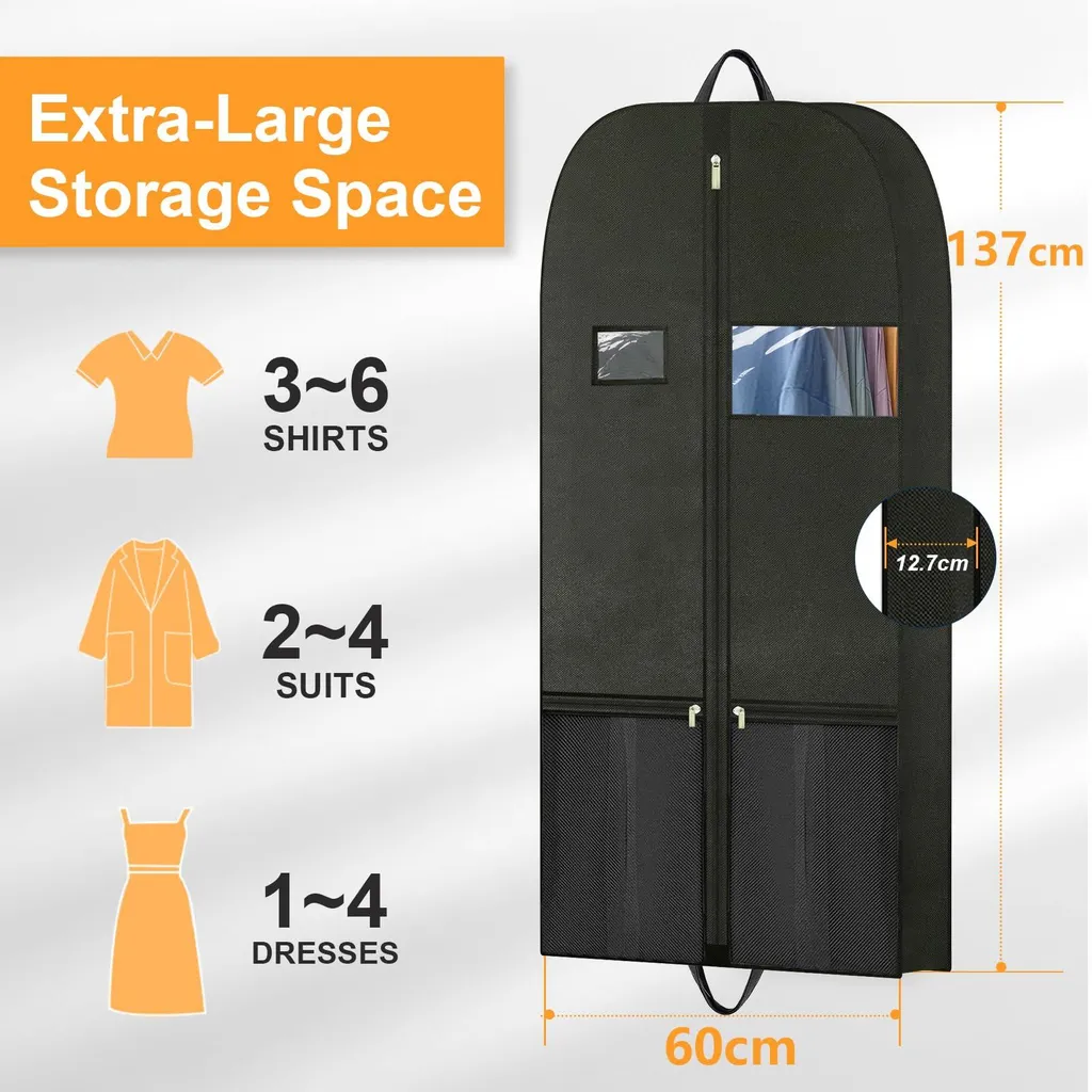 Housse de rangement pour vêtements longs avec fermeture éclair renforcée